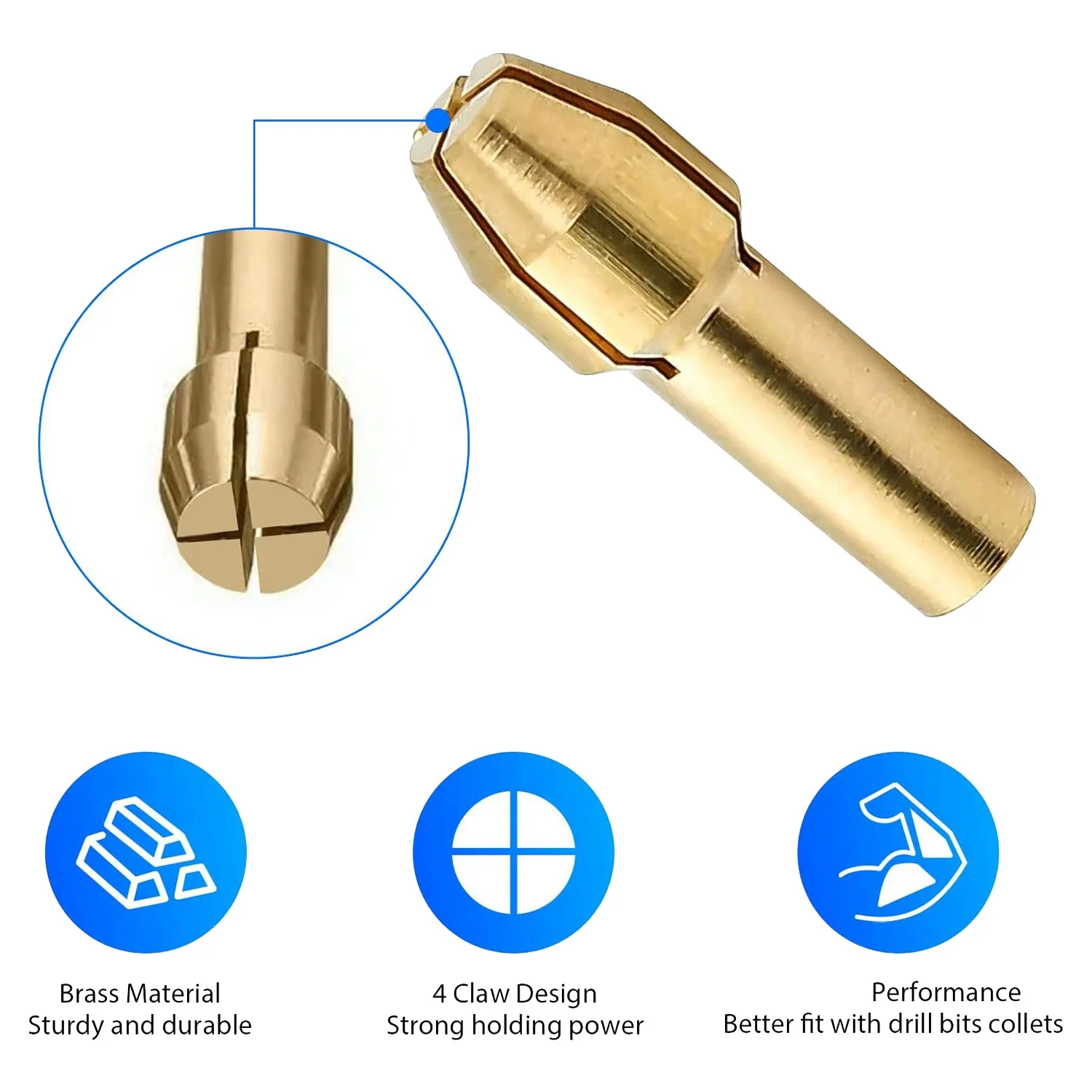 Brass Collet Set with Keyless Drill Chuck, Replacement 4485 Brass Quick Change Rotary Drill Nut Tool Set Rotary Tool