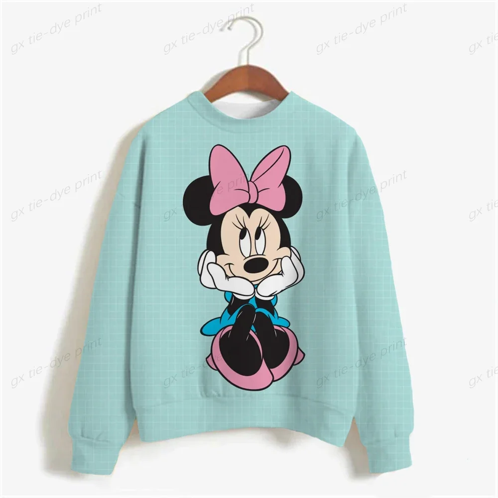 Korea New Women\'s Basic O Neck Sweatshirt Spring Disney Minnie Mouse Print Hoodie 2024 Girls Casual Harajuku Pullover