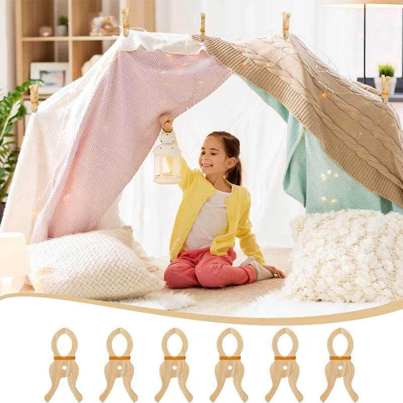 HOT-6 Pcs Wooden Play Clip Handmade Giant Clip Toys Wooden Clips For Curtains, Wardrobes, Balcony,Creative Wooden Clips