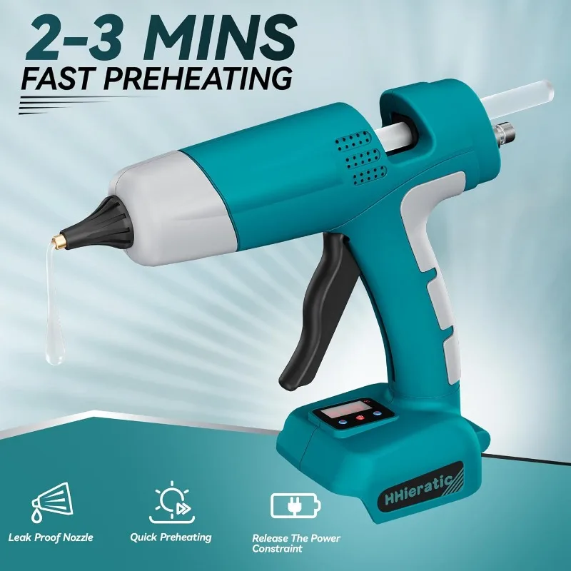 Cordless Hot Glue Gun 100W for Makita/Dewalt/Milwaukee/Bosch 18V Battery with10pcs Sticks Electric hot melt glue gun for DIY