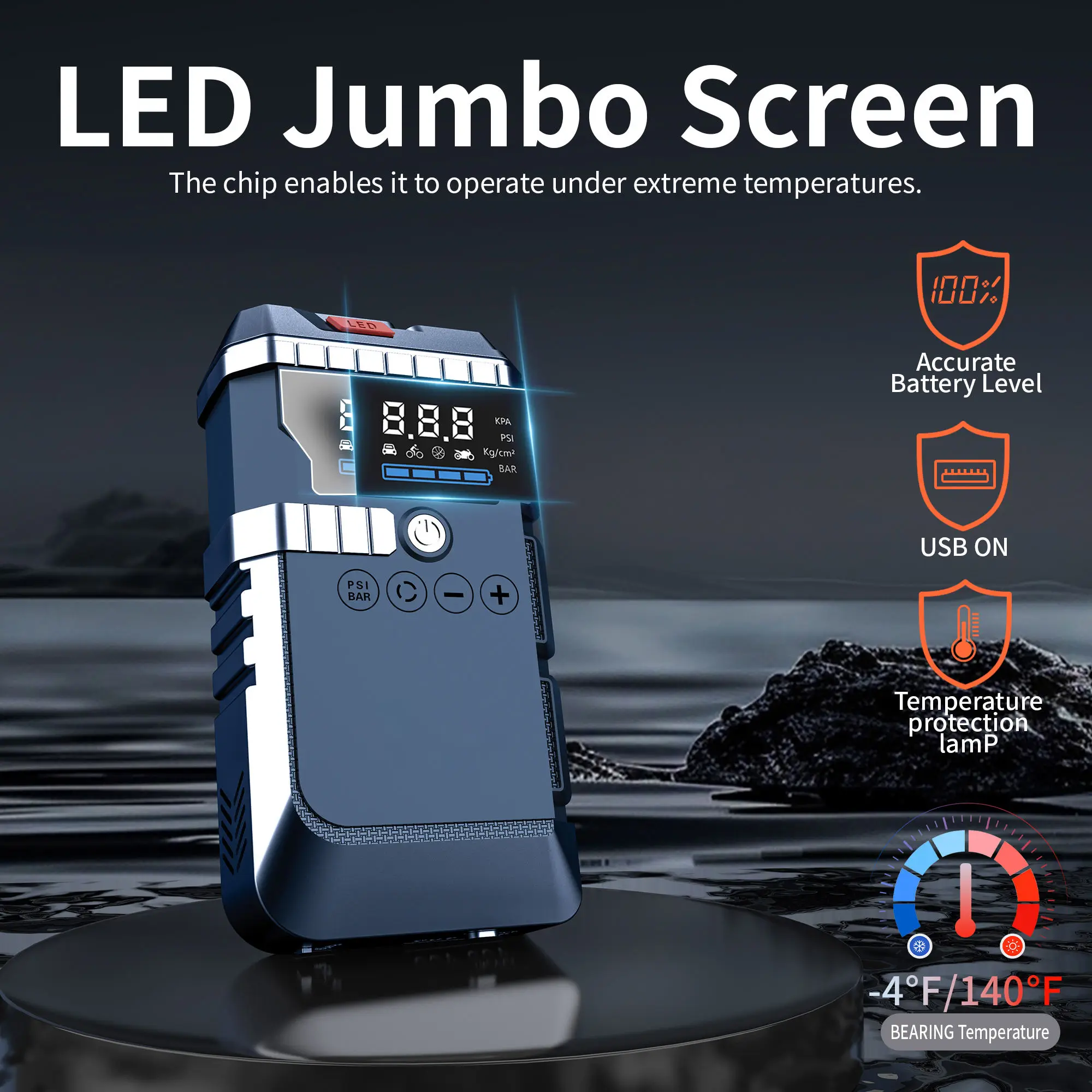 Fast Charging High-Power Tire Pressure Gauge Digital Screen LED Light Truck Emergency Start Air Pump Integrated Machine