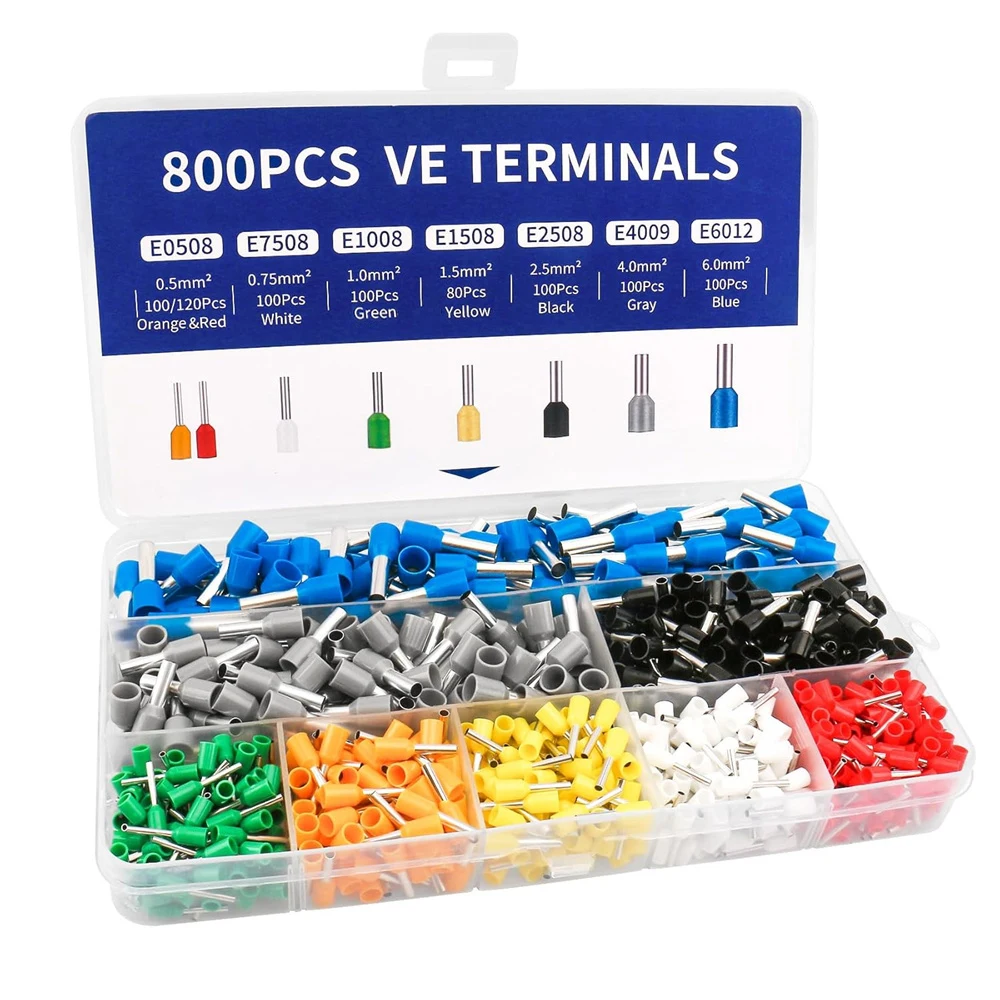 800pcs AWG 22-10 Wire Ferrules Terminals Kit - Ferrule Connectors - Pin Terminal Assortment - Insulated Copper Crimp Connector