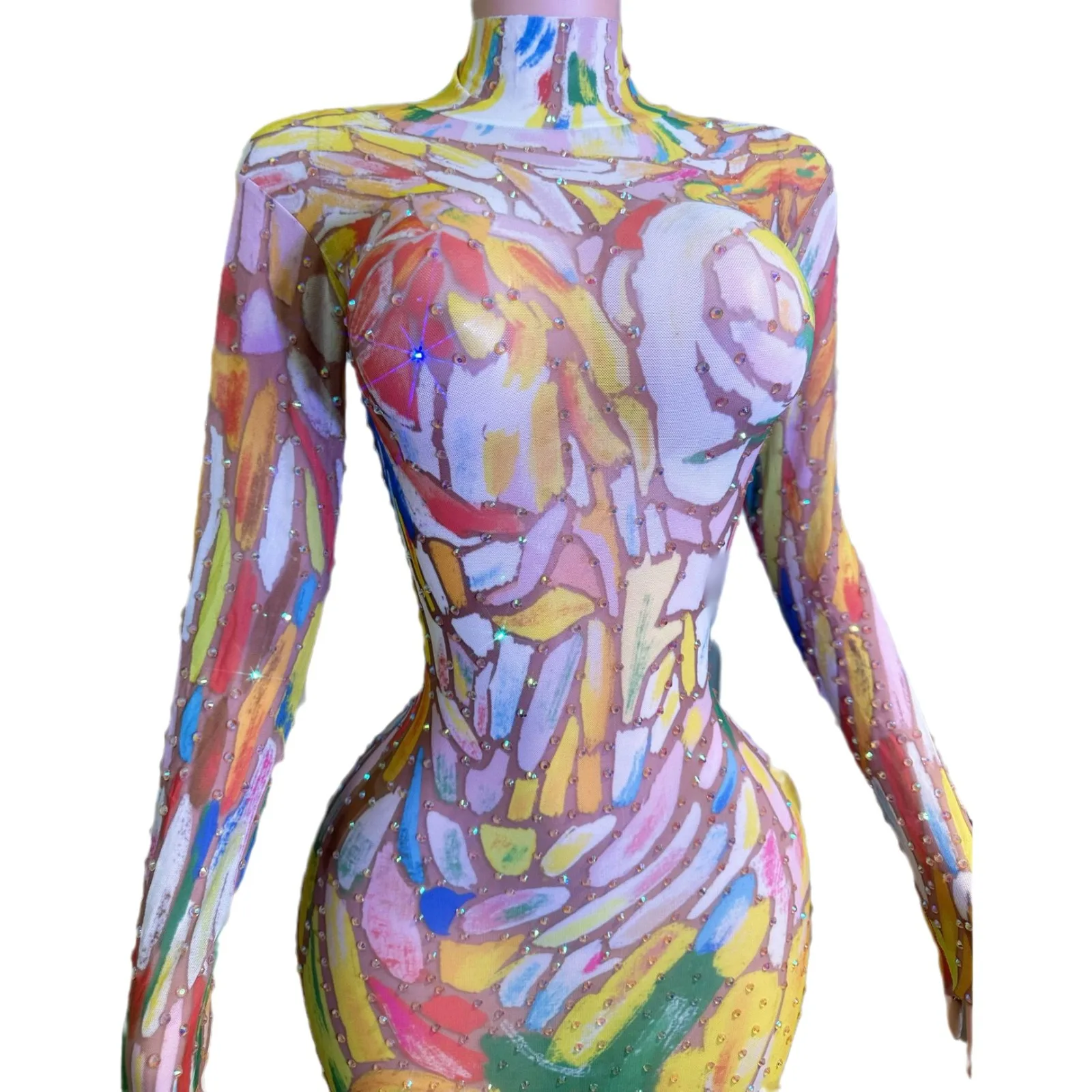 Printing Watercolor Event Banquet Host Dress Birthday Party Fashion Club Dress School Celebration Performance Vestidos Elegantes