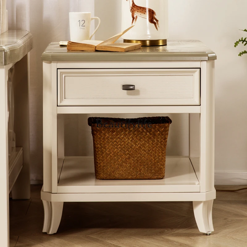 American country side table with all solid wood simple furniture red oak log small square table