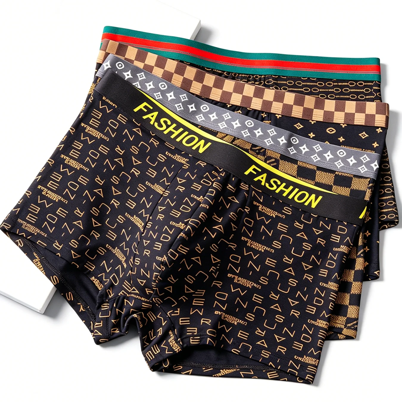4pcs/set Men's Antibacterial Boxer Briefs High Elastic Quick Dry Breathable Underwear Fashion Print Underpants for Daily Wear