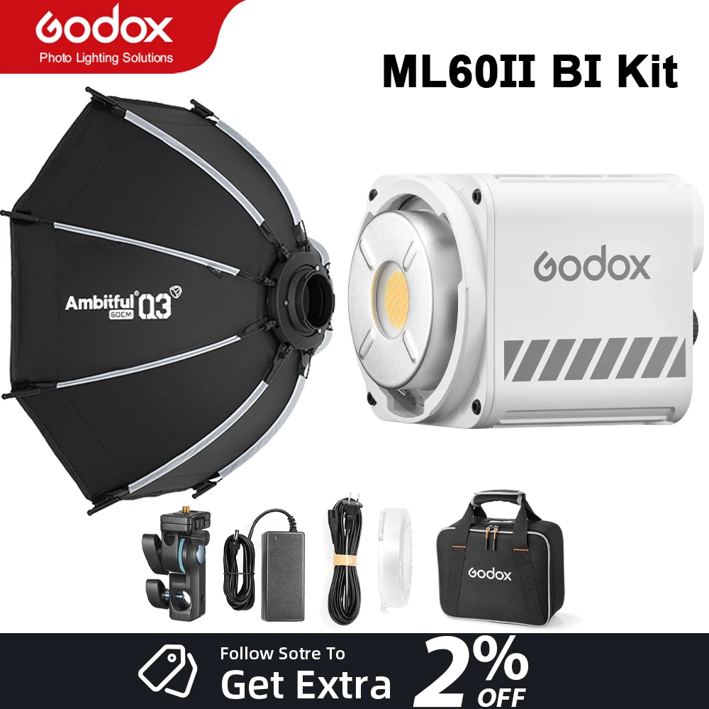 GODOX ML60II BI ML60IIBi Bi-Color LED Video Light With AMBITFUL Q3 Softbox SG-Speed Ring Mount Softbox Outdoor Fill Light Kit