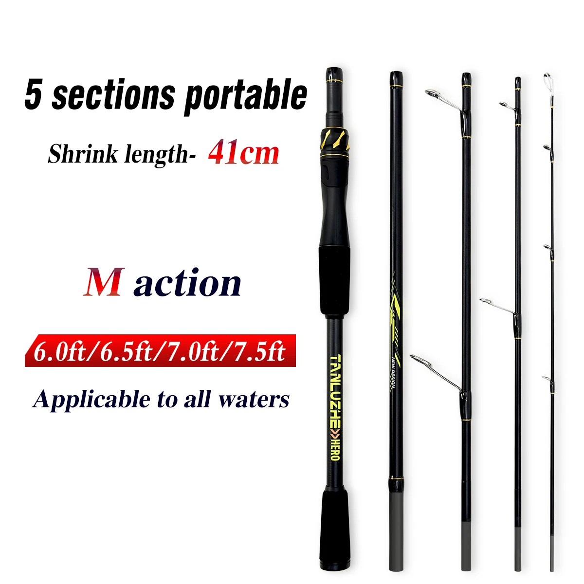 1.8M/1.98M/2.1M 6ft/6.5ft/7ft/7.5ft Lure Weight5-25g 8-16LB M Action Bait Casting/Spinning Fishing Rod 5 Sections Multi-section