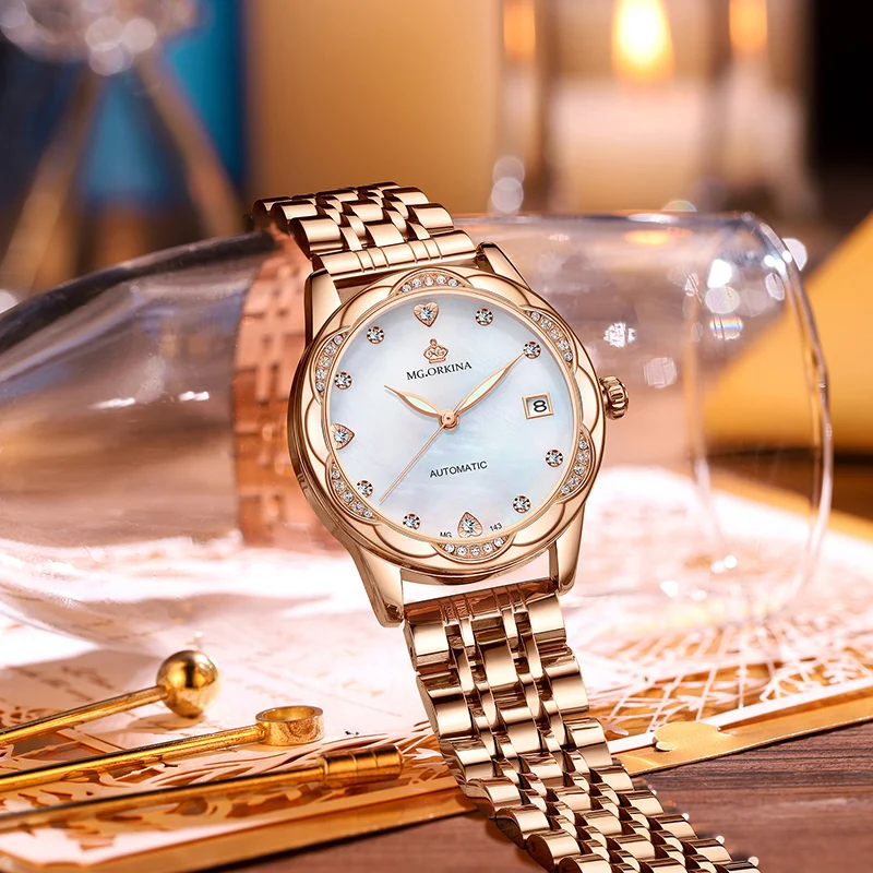 Montre mécanique de luxe pour femmes, diamant, acier inoxydable, bracelet en céramique, étanche, Date, automatique