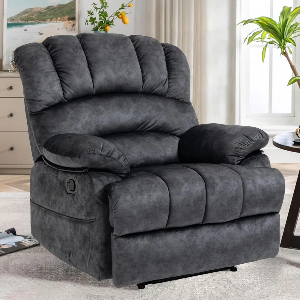 Large Boy Lazy Recliner Chair for Adult, Comfortable Manual Single Recliner Sofa in Velvet Fabric, Overstuffed Reclining Chair