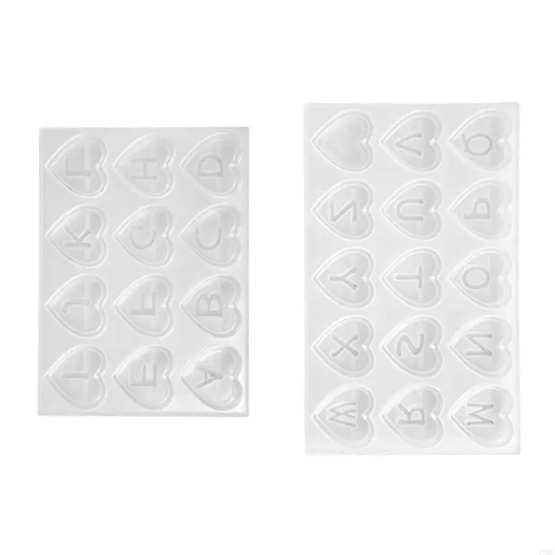 E0BF Silicone Keychain Charm Mold Set, Heart Letter Resin Casting Trays for Custom Initial Pendants, DIY Jewelry Crafts, and