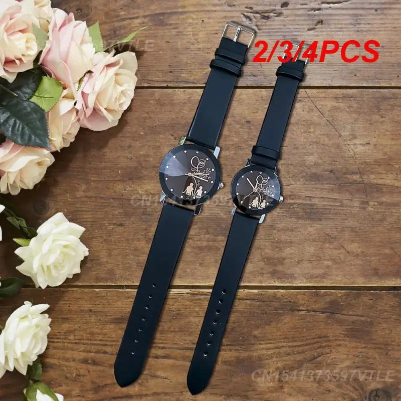 2/3/4PCS New Fashion Trend Back View Couple Watch Men's Women's Casual Leather Strap Quartz Watch Couple Watch Valentine's Kids