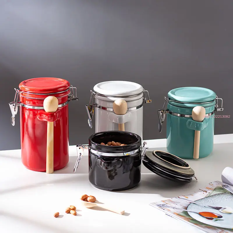 

Ceramic Sealed Pot Tea Coffee Powder Storage 650ml Household Box Kitchen Supplies Living Room Decoration