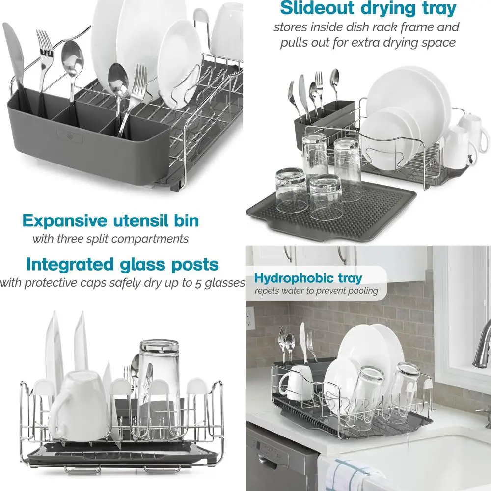 

KTH-615 Набор для сушки посуды из 4 предметов: подставка из нержавеющей стали со сливом, поддоном для сушки и держателем для столовых приборов