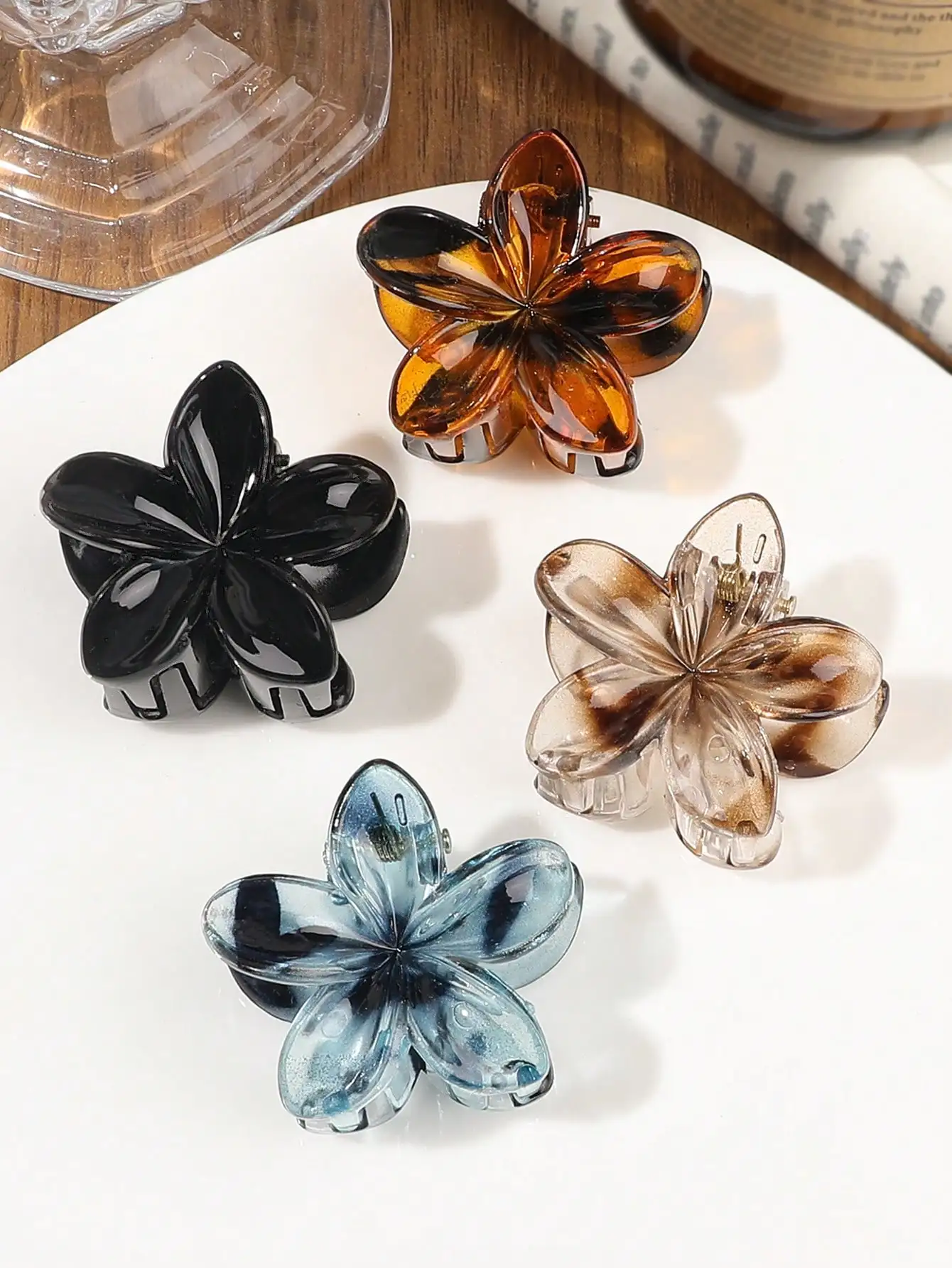 4 Stück mehrfarbige Blumen-Haarklammern für Frauen und Mädchen, rutschfest, niedlich, modisch, Haarschmuck, kleine Haarnadel, Krabben-Haarspange-Stil – Detail 16