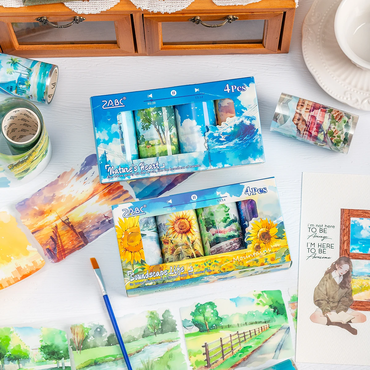 

Набор из 4 рулонов прозрачной ПЭТ-ленты с природными пейзажами, для скрапбукинга, дневников, декоративных поделок, подарок