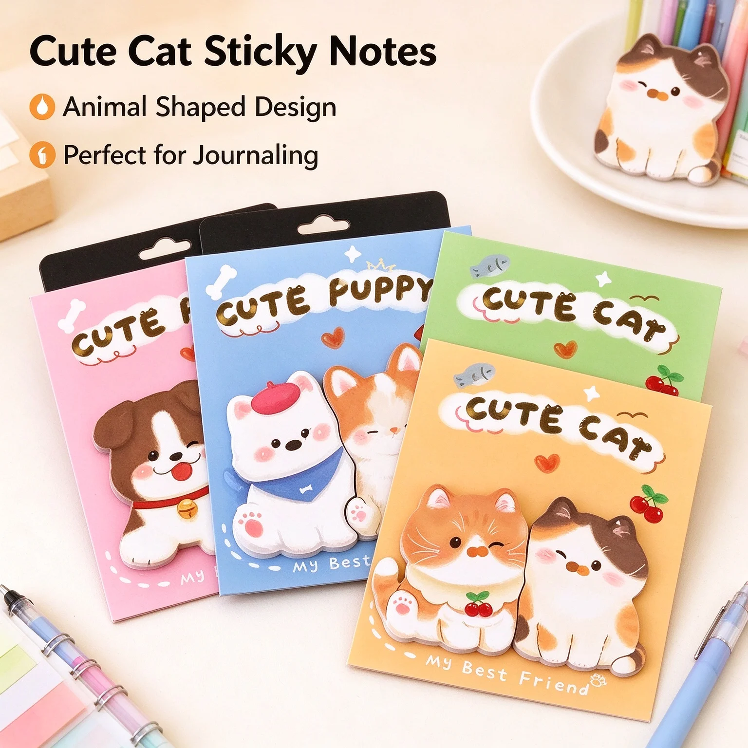 Cute Animal Sticky Notes Cartoon Cat Dog Self Adhesive Memo Pad Student Notepad Stationery Study Office Memo Reminder Sticker