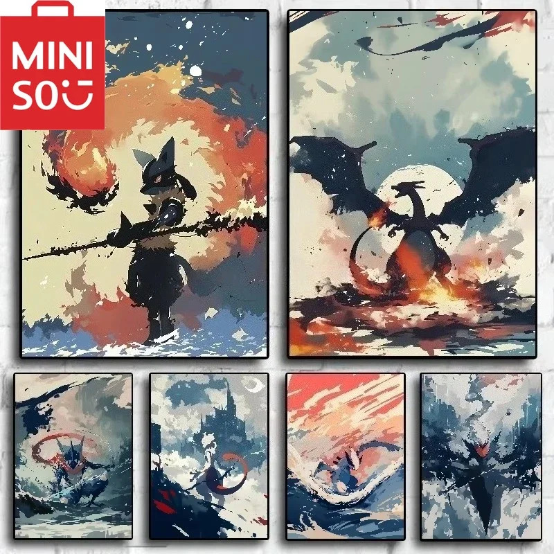 MINISO-pintura al óleo por números de figuras, periféricos de Anime de Pokemon, Mewtwo Lucario, pintura manual, decoración de pared, marco de regalo