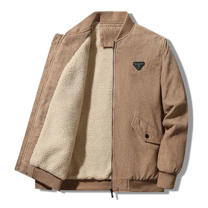

Теплая мужская куртка на флисовой подкладке, повседневная осенне-зимняя верхняя одежда с застежкой-молнией спереди и карманами, дизайн воротника-стойки