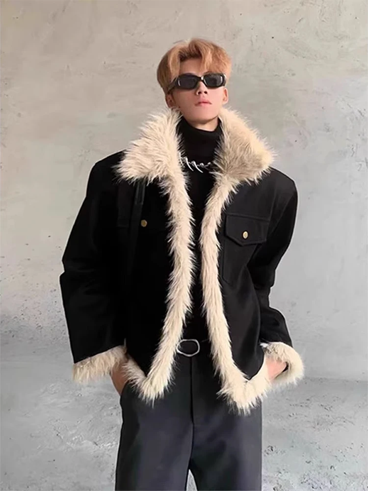 

Men's Faionable Lamb Velvet Jaet Thiened Fce ort Sle American Sle oulder Pad Cotton Jaet Winter Coat