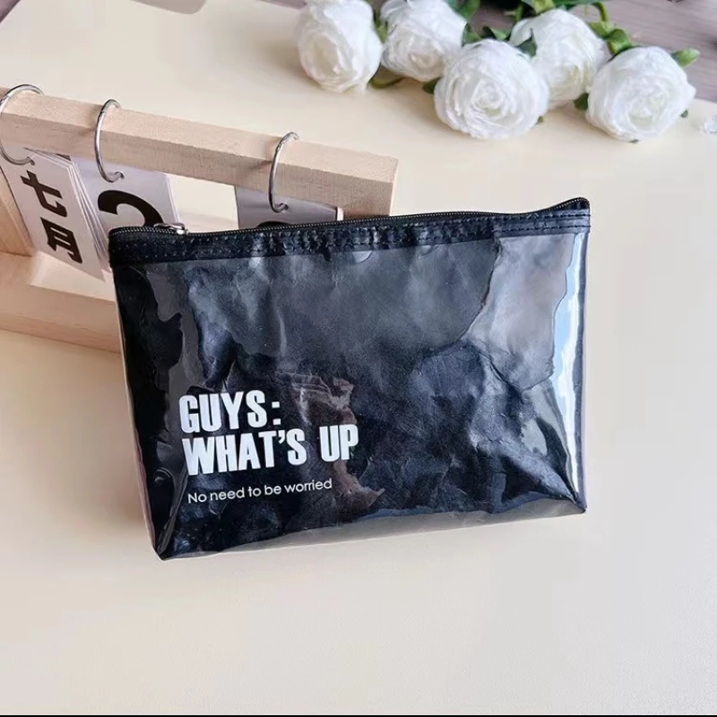 1pc Retro Light Luxury Kraft Paper Ins Large Capacity Portable Pen Bag Student Stainproof Waterproof Pen Bag Storage Stationery