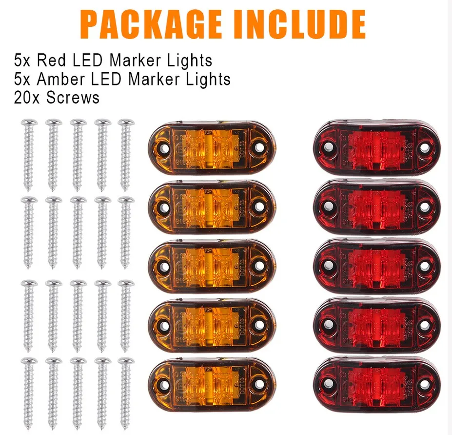 

10PCS 2LED 12V-24V Side Marker Lights Oval Front Rear Clearance Indicator Lamp Truck Accessorie for Trailer BUS Van Caravan