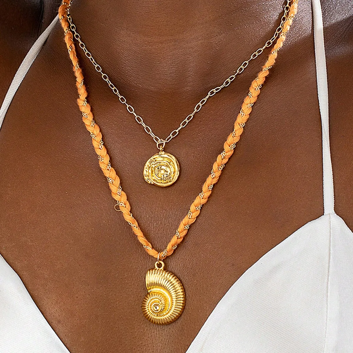

Summer Conch Sea Star Rope Pendant Women's Multi Layer Necklace