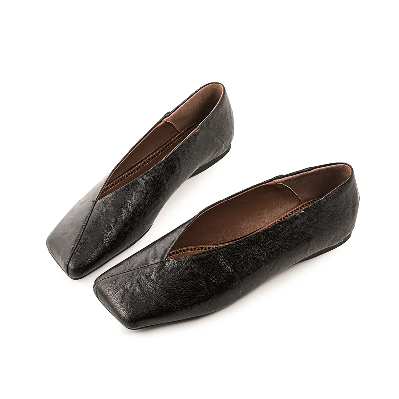 2024 Women\'s Retro Simple Flat Mary Jane Genuine Leather Single Shoes European and American Comfortable Two Wear Sandals
