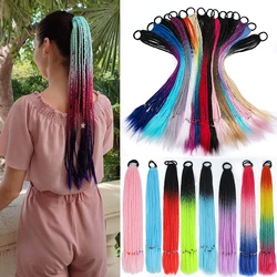 Zenyinfa Synthetisch Gekleurde Gevlochten Paardenstaart Haarverlenging Regenboogkleur Vlechten Paardenstaart Met Elastische Band Meisje Varkensstaart