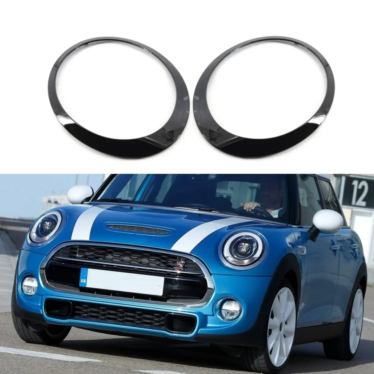 

Для Mini Cooper R55 R56 R57 R58 R59 2007-2015 глянцевый черный/серебристый автомобильный светильник для бровей, рамка, кольцо лампы, чехол, петля, наклейки