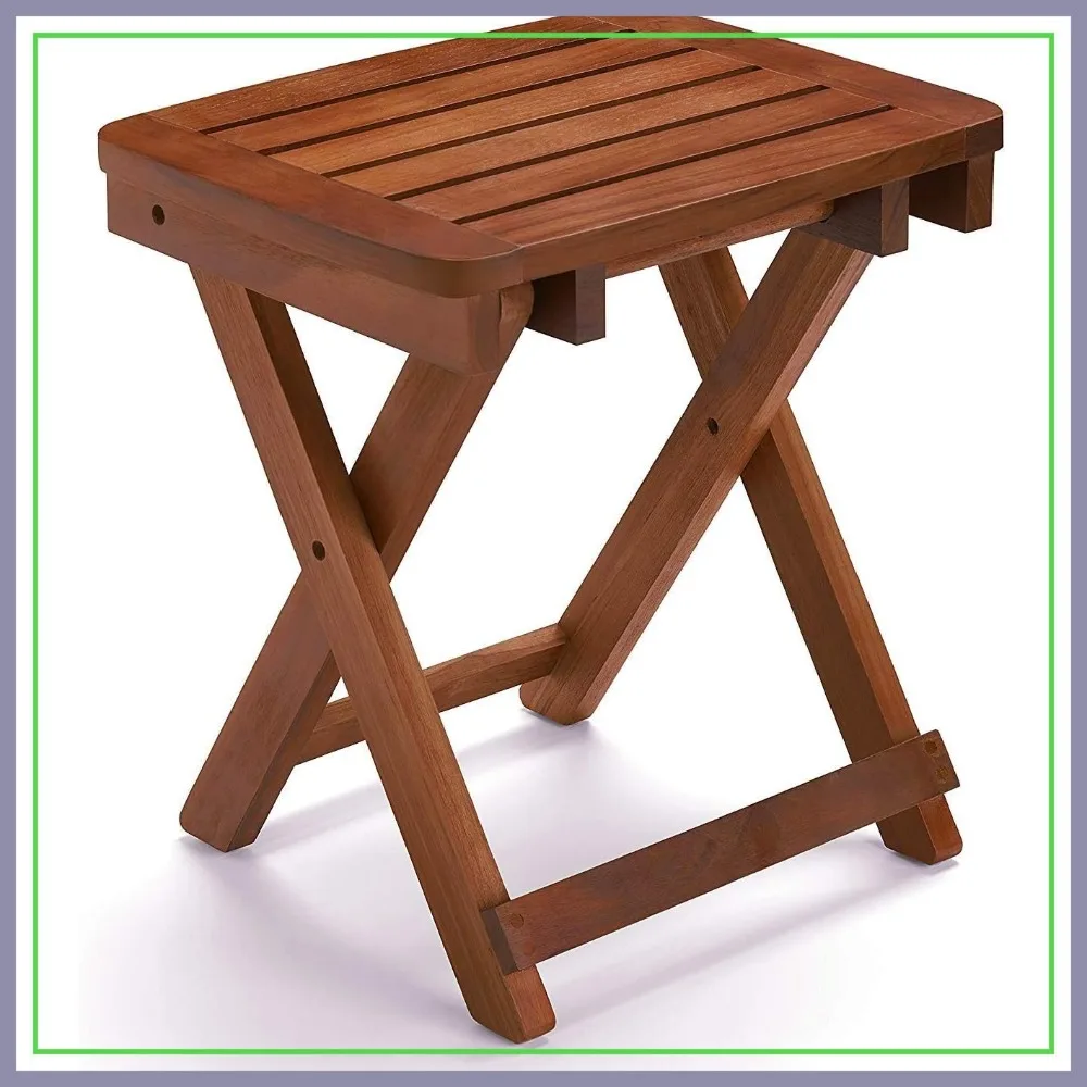 

Folding Bamboo Shower Bench Stool Seat, 500 LBS Capacity, No Assembly