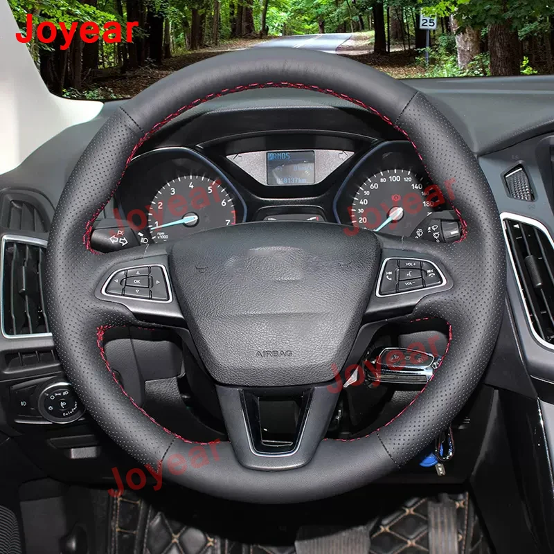 

For Ford Focus 2015-2018 Interior Accessories Leather Car Steering Wheel Cover Hang Sewing Anti-Slip Wear-resistance Cover