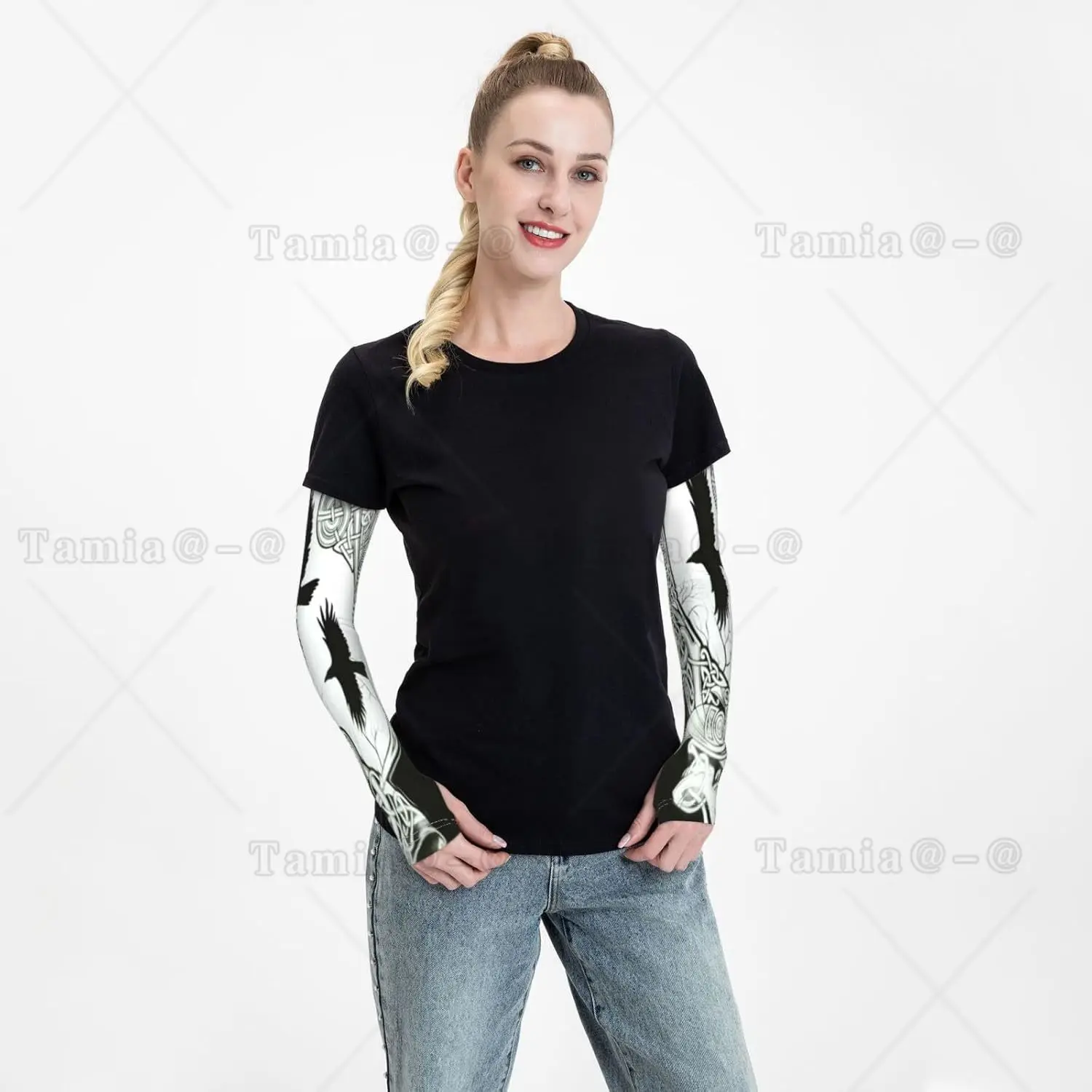 Viking Black Crow Scandinavian Runes Arm Sleeves Uv Protection Sun Unisex Sport Ice Silk Sleeves