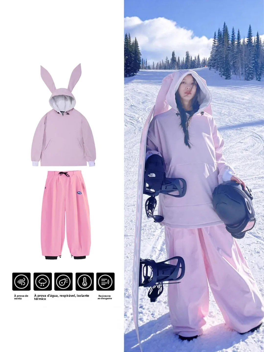 cute-rabbit-ear-skiing-suit-men's-outdoor-newbie-skiing-clothes-windproof-waterproof-loose-ski-pants-for-hiking-and-cam