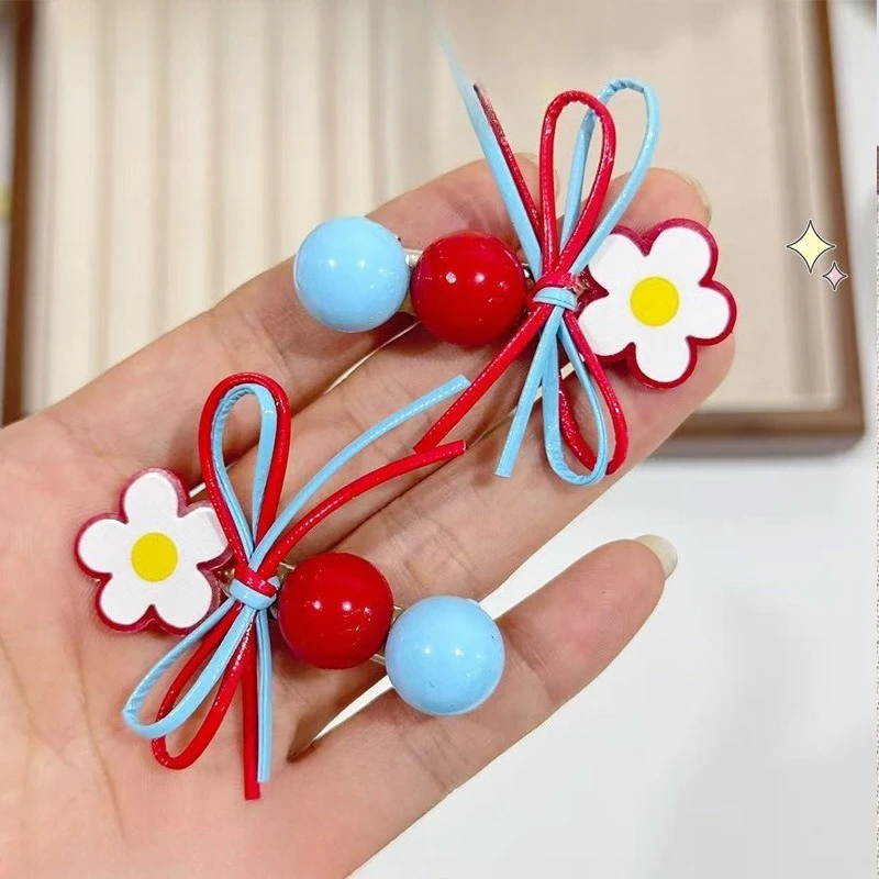 

Korean Style Red Blue Contrasting Flower Bow Hair Clip Fashion Sweet Bangs Clip Women Girls Broken Hair Styling Accessories New