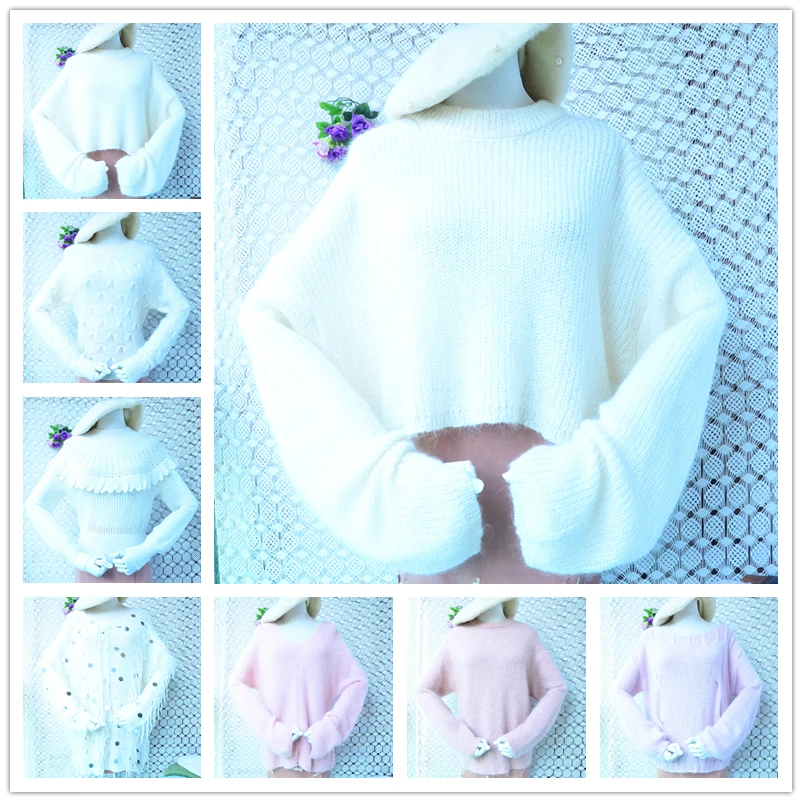 

Ladies Women Spring Autumn Fashion Soft Genuine Hairy Mohair Angora Wool O-Neck Long Sleeves Loose Pullover Lazy Oaf Jumper Pull