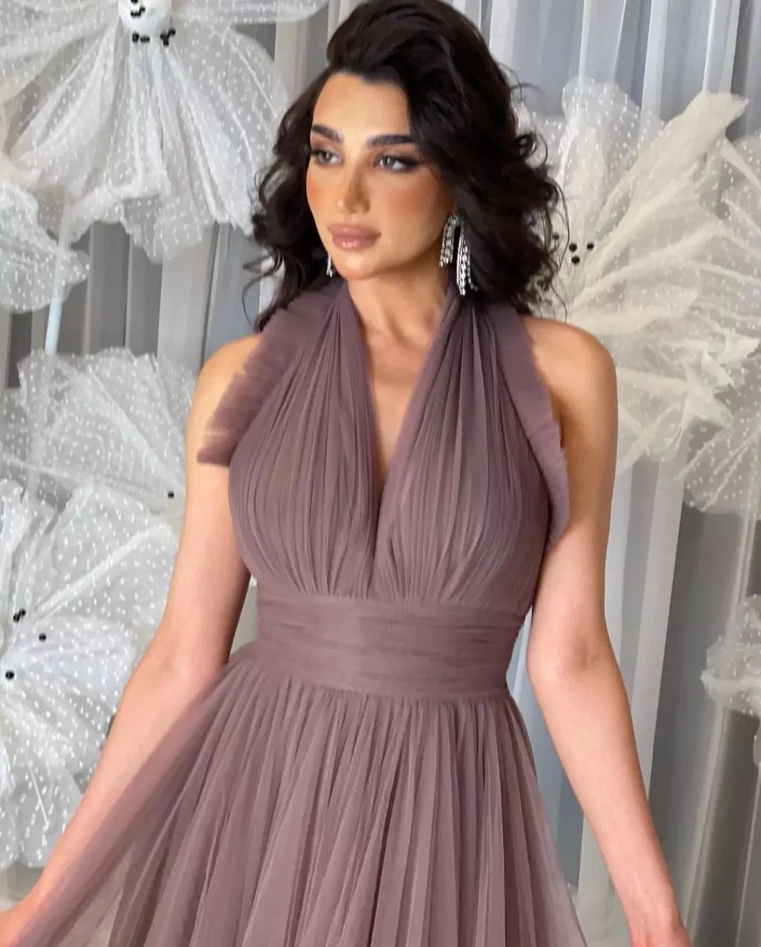 

AsaNagi Auburn Tulle Evening Dresses Halter Neck A-Line Floor-Length Women Party Elegant Simple Prom Gowns 2023 Saudi Arabic