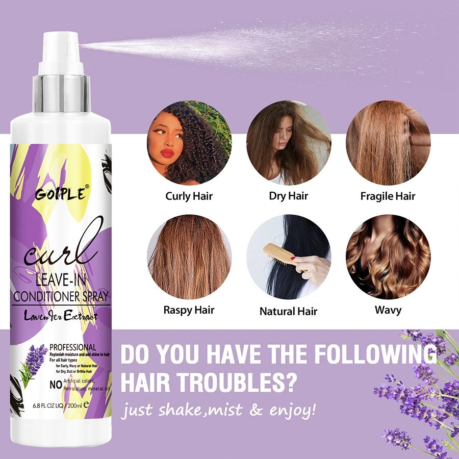 200ml Curl Leave-In Conditioner for 2A-4C Hair Shiny and Moisturizing Spray Wave Curly Anti-Frizz Hair Care Products for Women