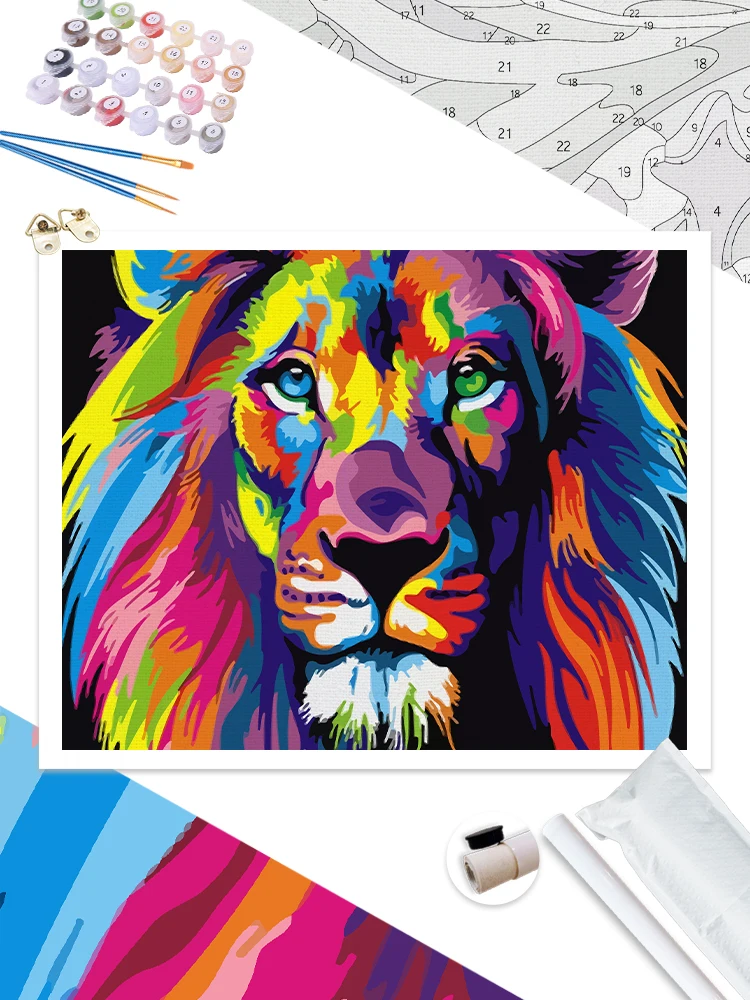 CHENISTORY Frame Colorful Lion Animals Abstract Painting Diy Digital Painting By Numbers Modern Wall Art Picture For Home Decor