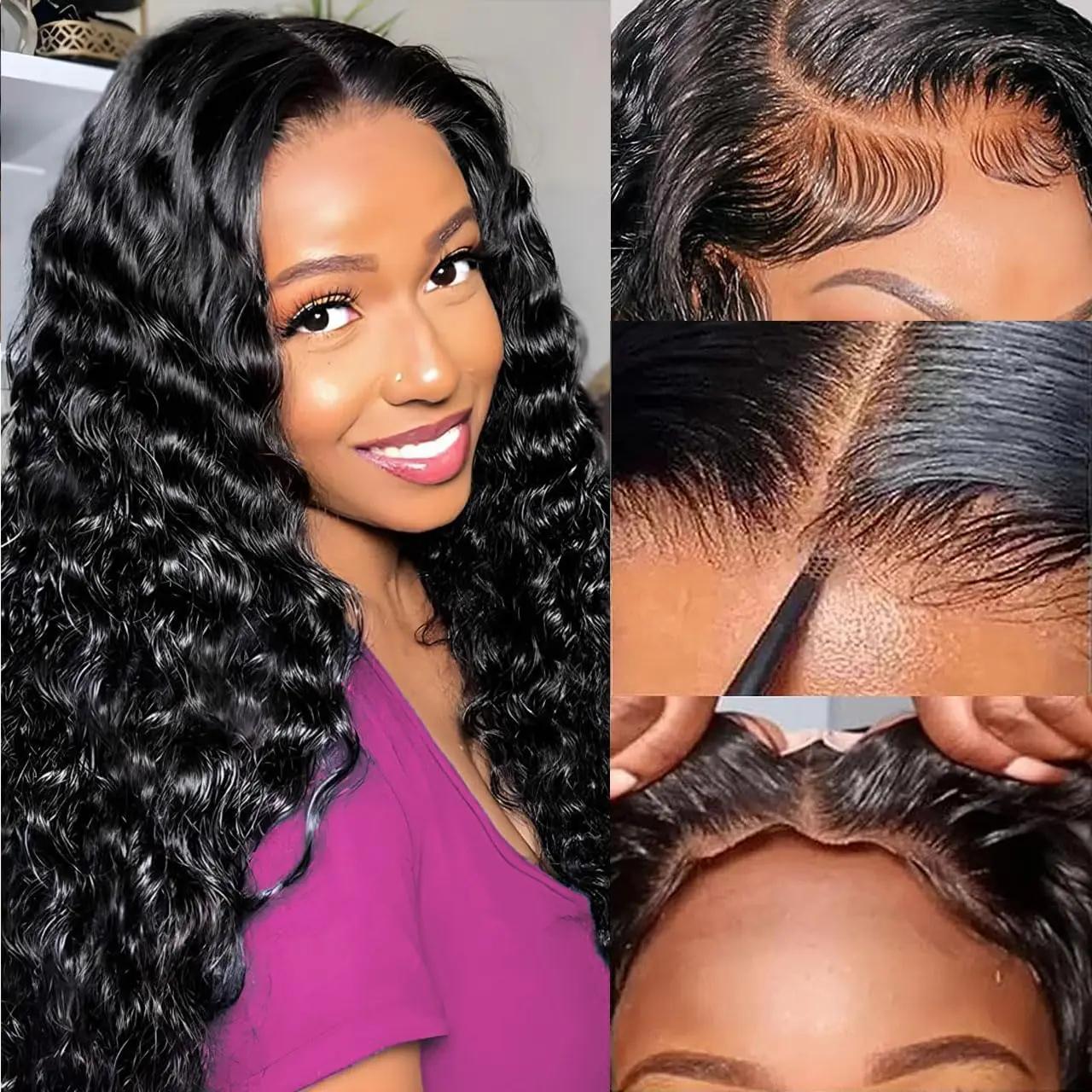 

Wear and Go Glueless Wigs Human Hair Pre Plucked Pre Cut Deep Wave Lace Front Wigs Ready to Wear Glueless Wigs 4X4 No Glue