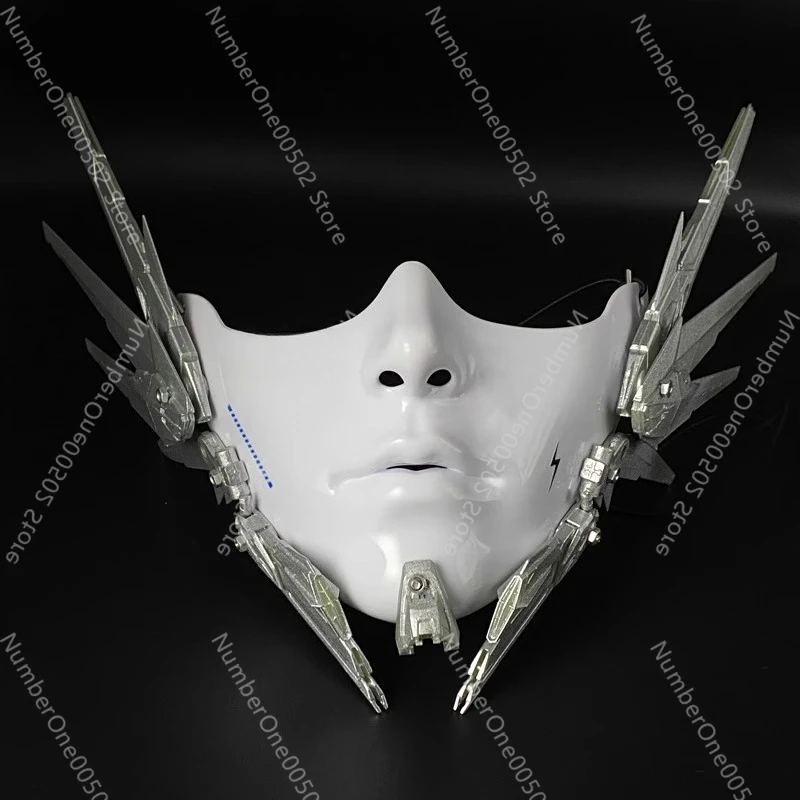 

Mechanical mask white half face cosplay technology mask mysterious mechanical mask