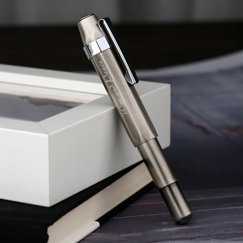 Gun Gray Short Fountain Pen Brass Retro Extra Small Art Adult Student Practice Travel