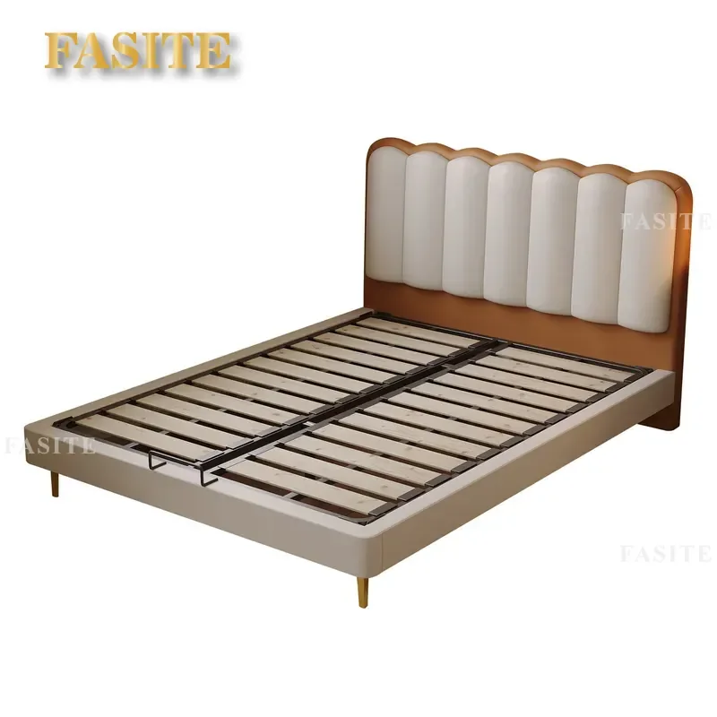For 1.8m Double Bed Frame Solid Wood Beech Simple Modern Soft Upholstered Wave Design Suitable for Small Apartment 1.5m