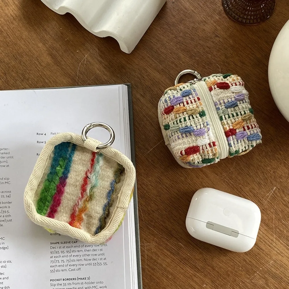 

Fashion Portable Nylon Coin Purse Korean Style Square Mini Storage Bag Zipper Embroidery Cute Earphone Bag Student