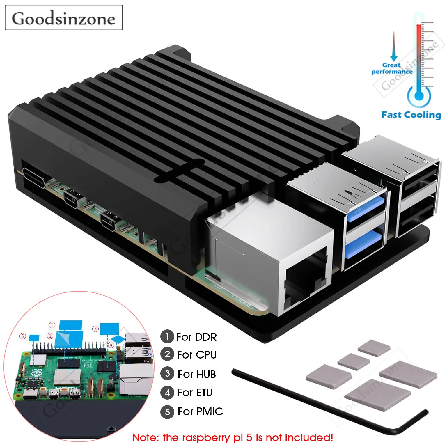 

Armor Aluminum Case for Raspberry Pi 5, Auto Passive Cooling Metal Case with Heatsink Thermal Adhesive for Pi5 for Raspberry Pi