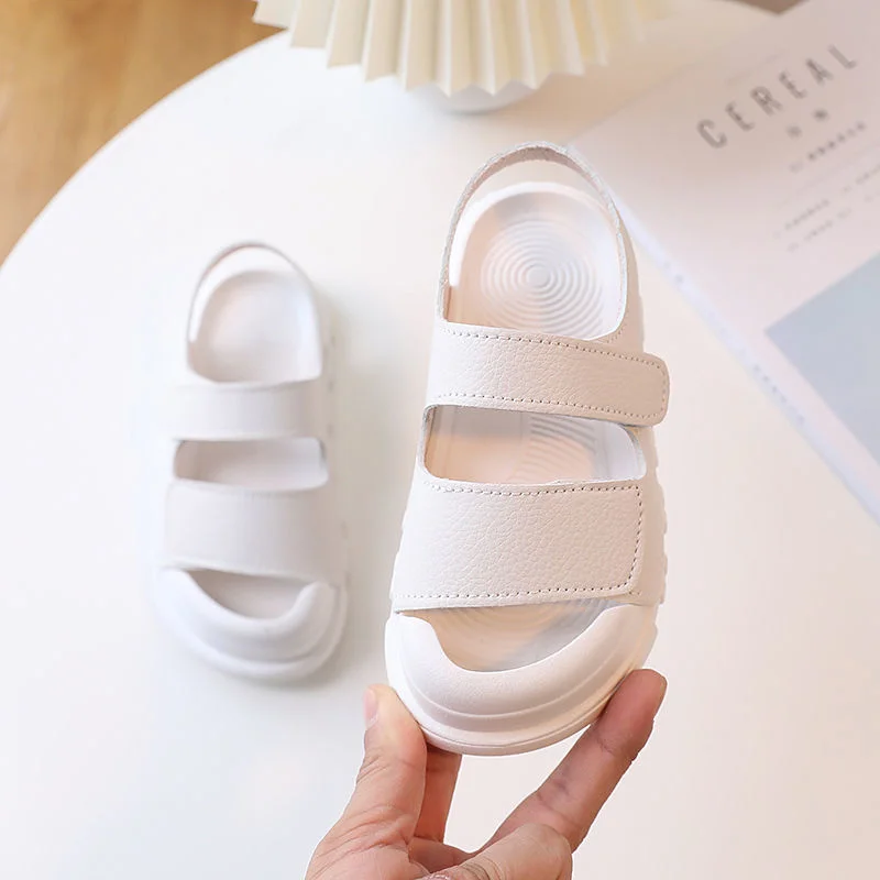 2023 Solid Baby Boys Girls Beach Shoes PU Closed Toe Sandals For Kids Summer Soft Breathable Hook Loop Casual Children Sandals