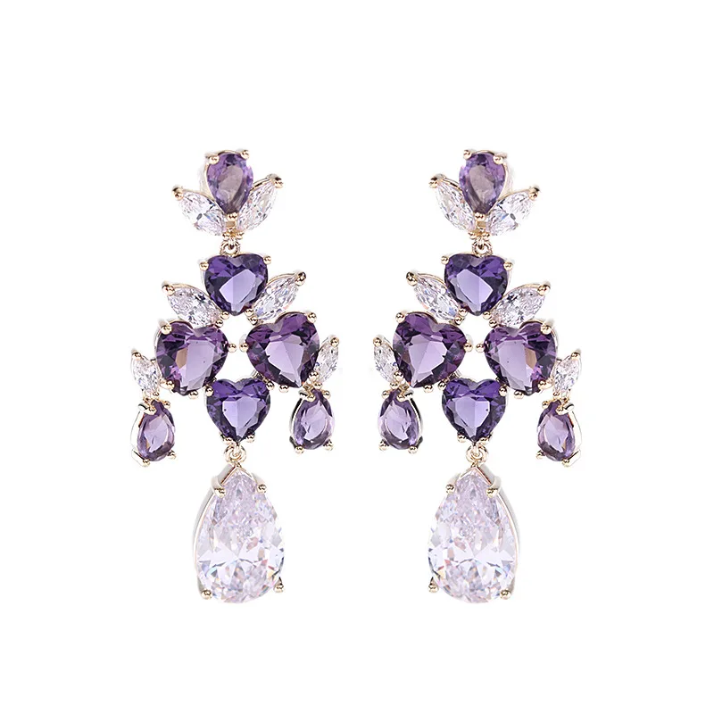 Korean high-end and elegant earrings, grand round face slimming, colorful zirconium earrings, women's banquet retro earrings