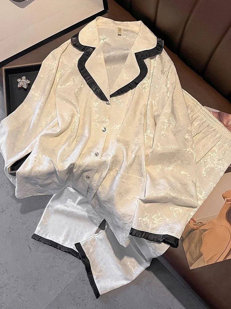 New sleepwear long sleeved sweet and high-end mulberry silk home suit set