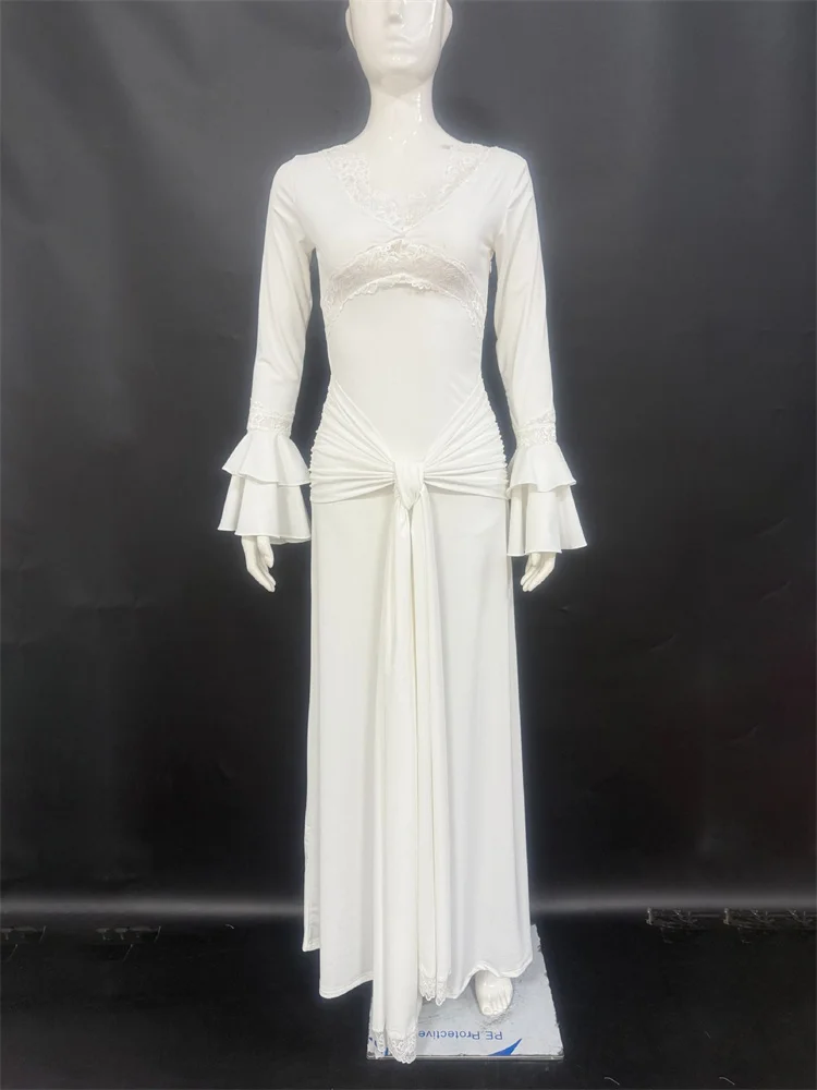 Tossy Fashion Lace Printed Maxi Dress For Women Hollow Out Lace-Up V-Neck High Waist Elegant Party Dress Women's Bodycon Dress