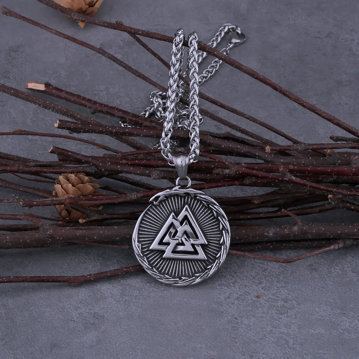 Men's Stainless Steel Viking Self Devourer Ouroboros Dragon Necklace Norwegian Rune Valknut Amulet Never Fade Jewelry Wooden Box