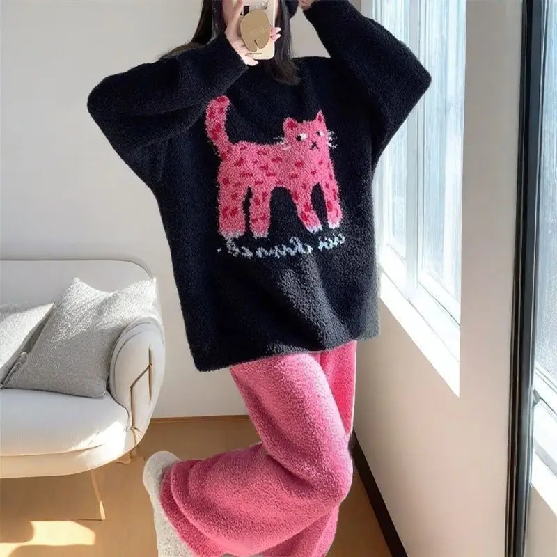 

Женская осенне-зимняя утолщенная мягкая маленькая ароматная пижама интернет-знаменитостей с героями мультфильмов, милая домашняя одежда, костюм, полуфлисовая пижама